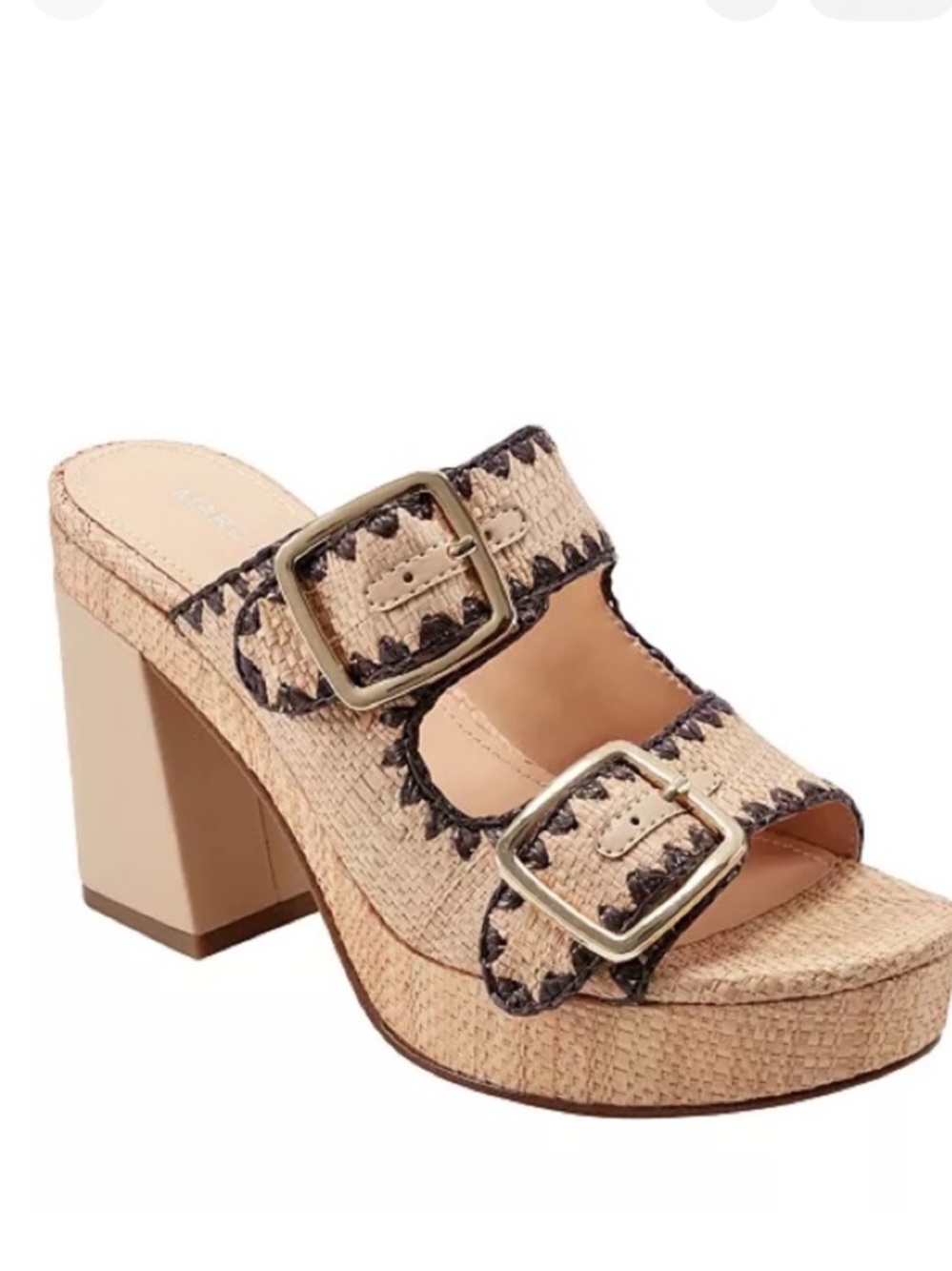 Marc fisher dalen rattan buckle leather chunk heel sandals nib 7 m